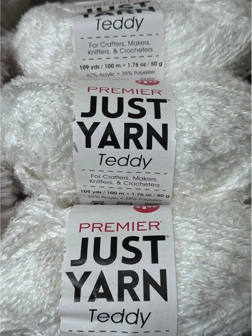 Yarn Bee Soft Whites Teddy Plush Yarn Lot of 8